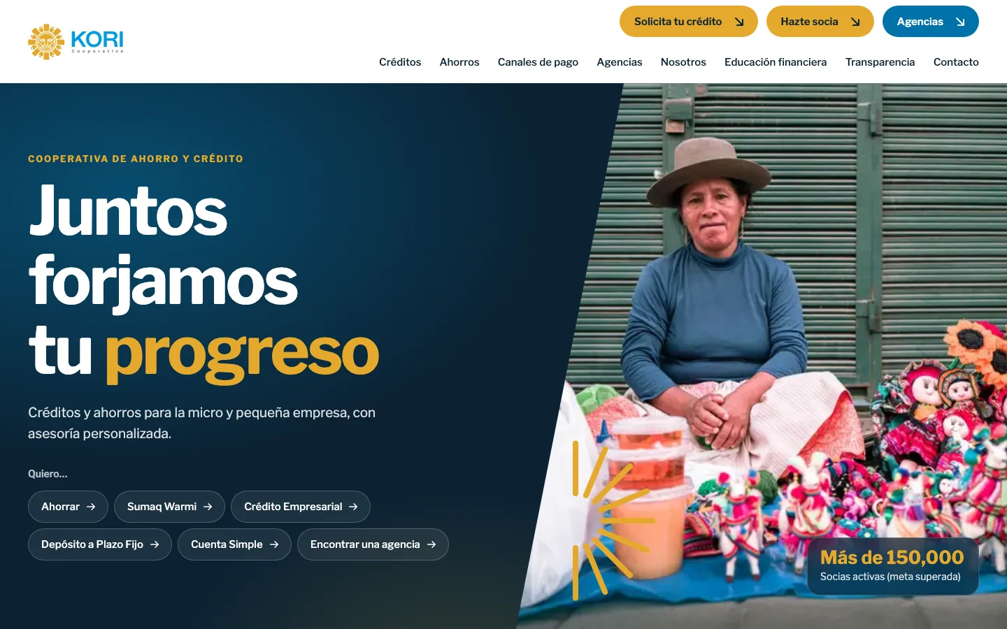 Portada del sitio de Coopac Kori