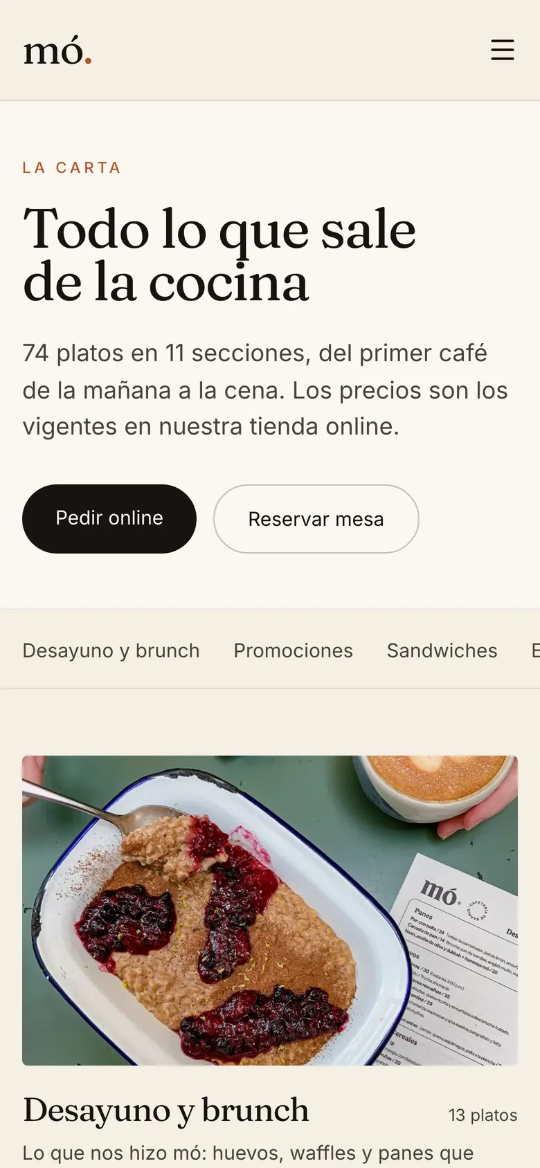 Página 2 del sitio de mó café en el celular