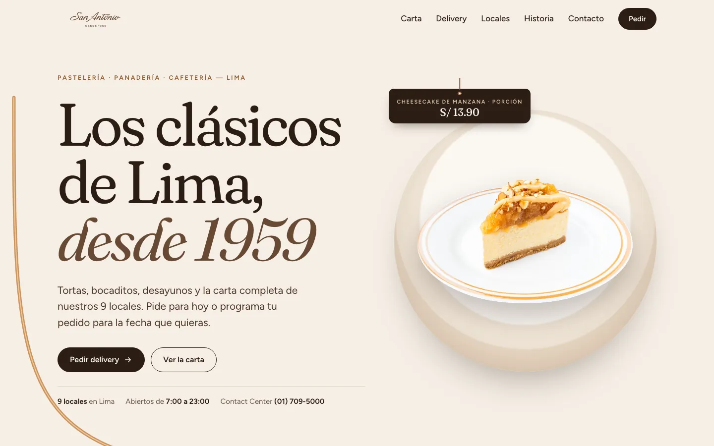 Portada del sitio de Pastelería San Antonio