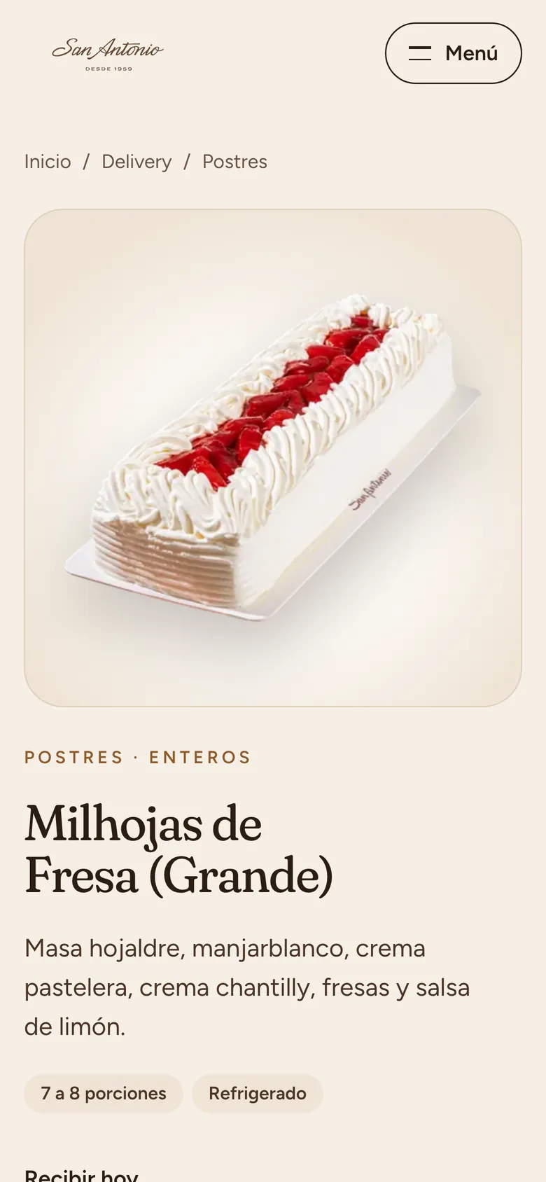 Página 3 del sitio de Pastelería San Antonio en el celular