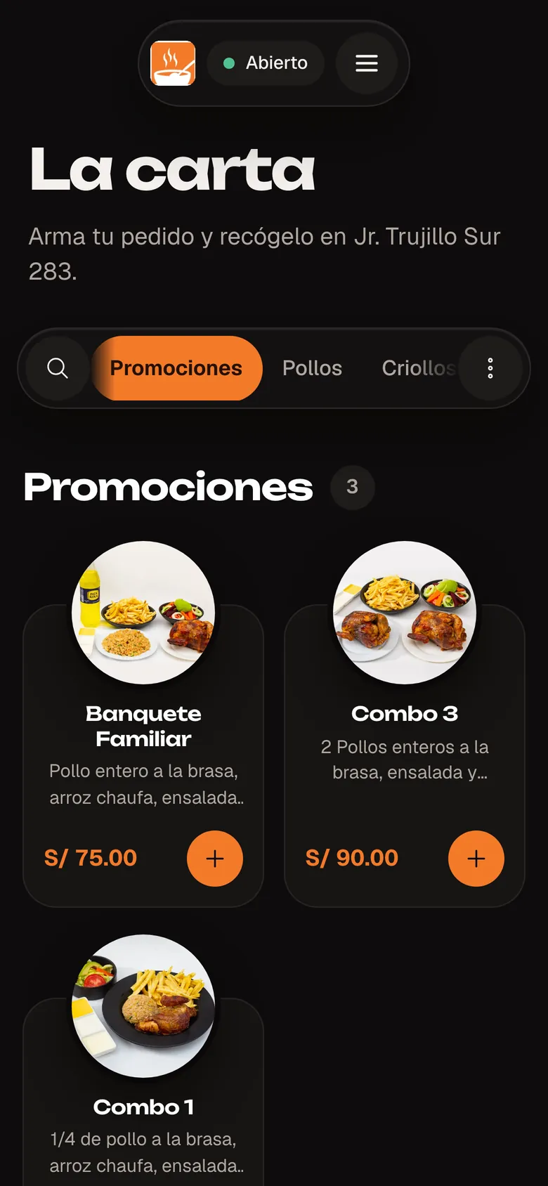 Página 2 del sitio de Restaurante Jean Carlos en el celular